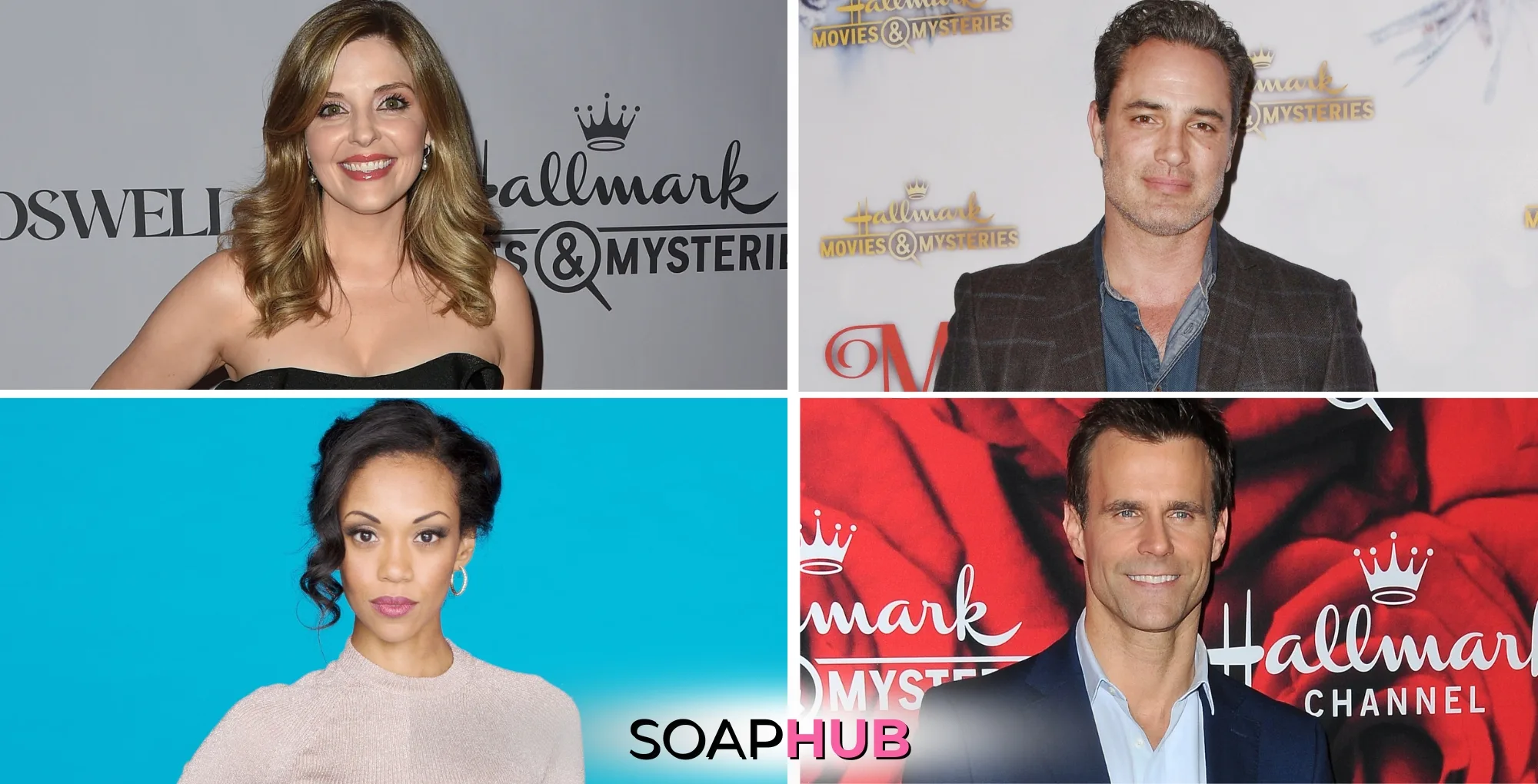 Jen Lilley, Victor Webster, Mishael Morgan, and Cameron Mathison with the Soap Hub logo across the bottom.