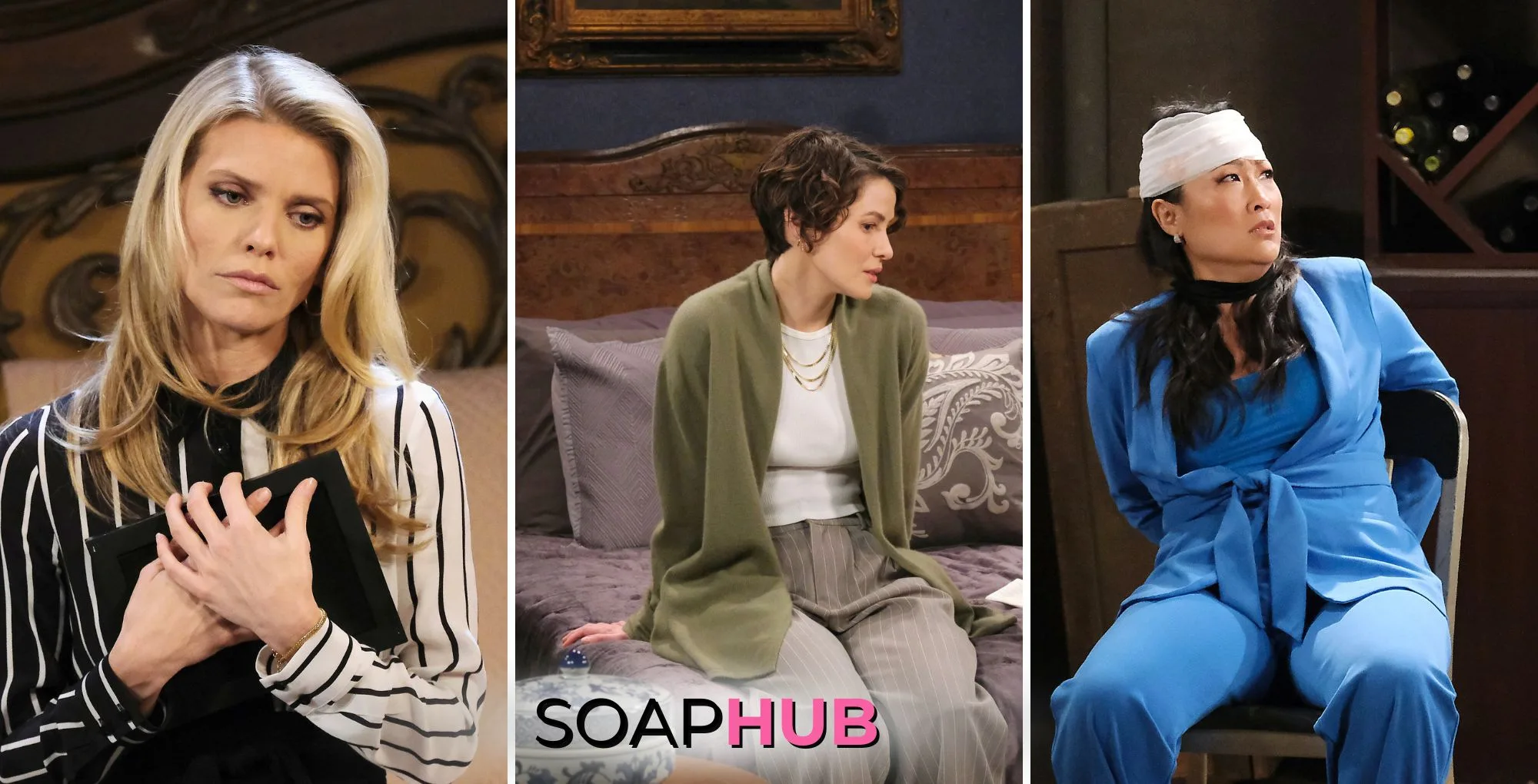 Days Of Our Lives Spoilers for the week of October 7-11, 2024, featuring Fake Abigail, Sarah, Melinda, with the Soap Hub Logo on the bottom