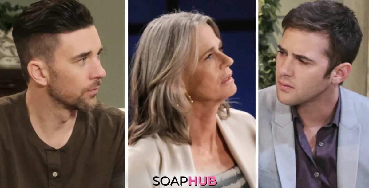 Days Of Our Lives Spoilers for the week of October 14-18, 2024, featuring Chad, Fiona, and a returned JJ, with the Soap Hub Logo on the bottom