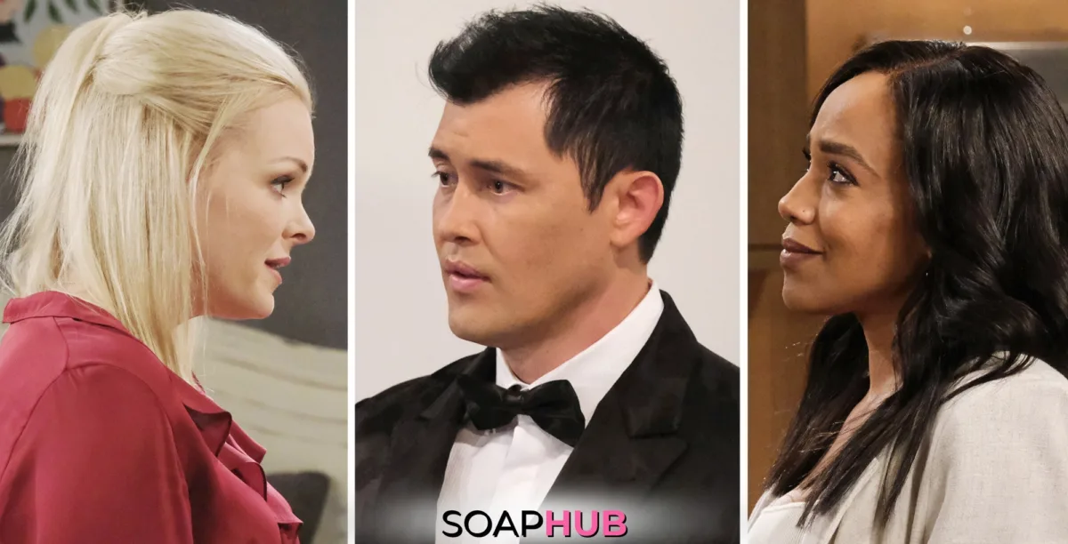 Days Of Our Lives Spoilers for the week of November 4-8, 2024, featuring Belle, Paul, and Jada, with the Soap Hub Logo on the