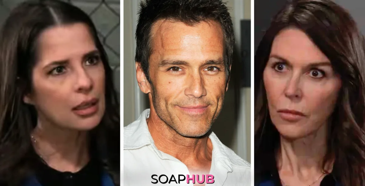 General Hospital's Sam, Steve, and Anna with the Soap Hub logo across the bottom.