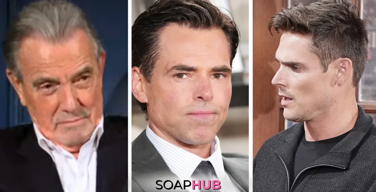 Image of The Young and the Restless' Victor, Billy, and Adam with Soap Hub logo.