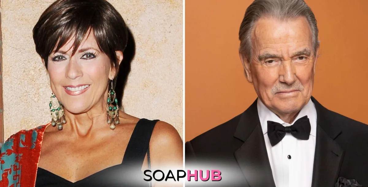 The Young and the Restless Colleen Zenk and Eric Braeden, with Soap Hub logo.