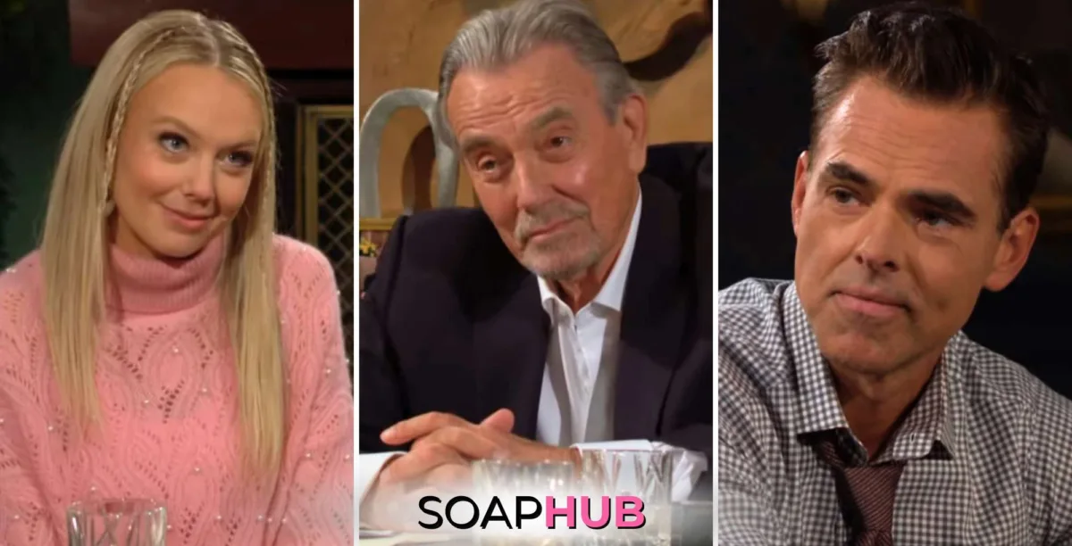 Young and the Restless October 21 Abby, Victor, and Billy with the Soap Hub logo.