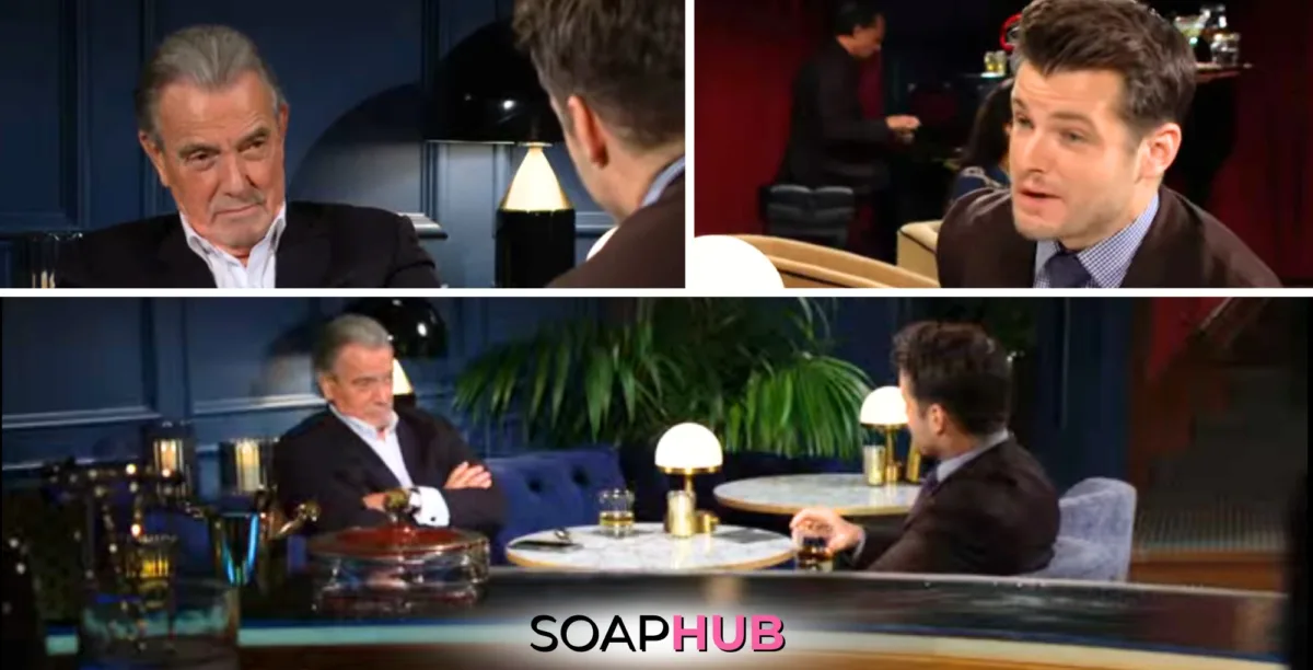 Kyle and Victor from The Young and the Restless's October 17 episode, with Soap Hub Logo.