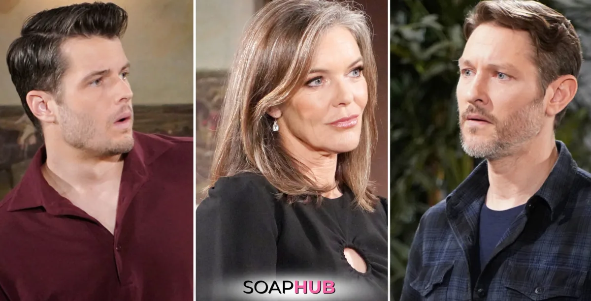 Young and the Restless Spoilers October 17 with Kyle, Diane, and Daniel and the Soap Hub logo.