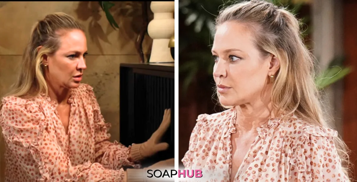 Young and the Restless Spoilers October 7 Sharon with the Soap Hub logo.