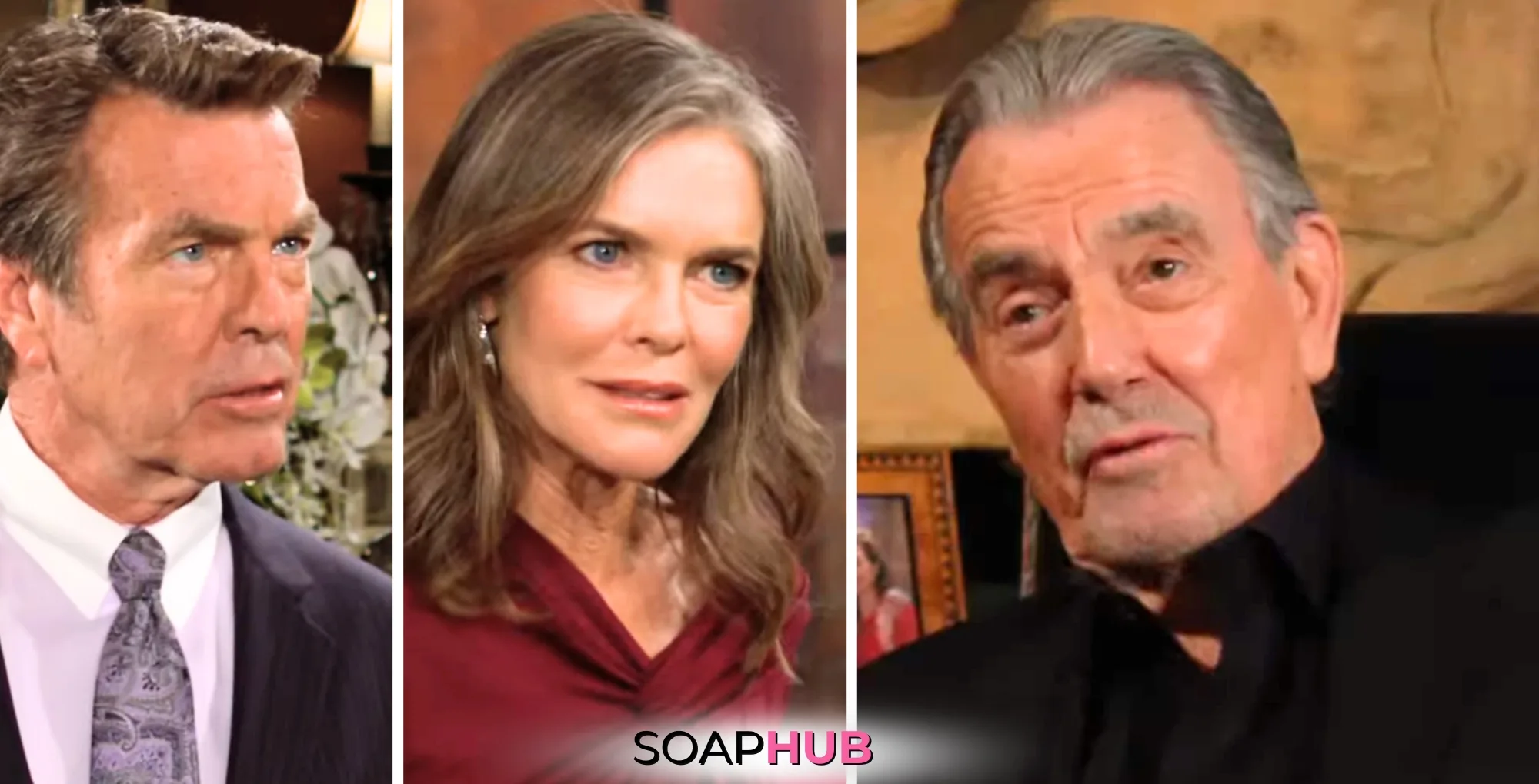 Young and Restless Spoilers October 14 Victor, Jack, And Diane with the Soap Hub logo.