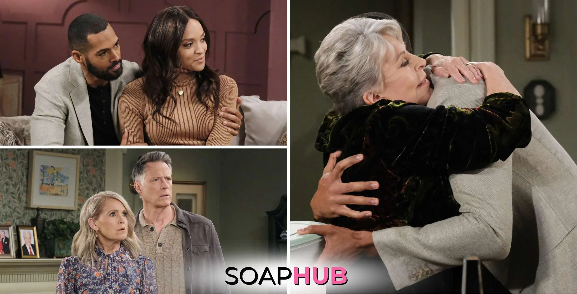 Days of our Lives Spoilers November 28 Eli, Lani, Julie, Jennifer, and Jack with the Soap Hub logo.