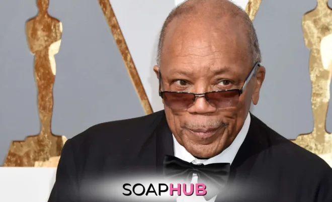 Quincy Jones with the Soap Hub logo.