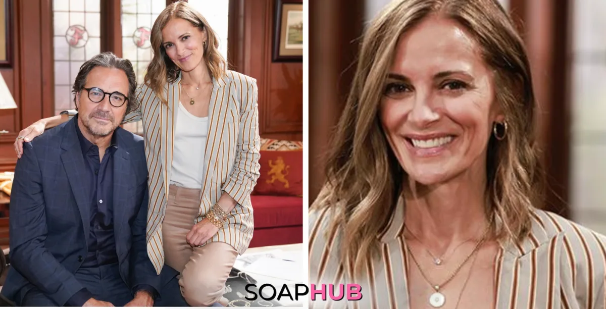 Image of Bold and the Beautiful's Tridge and Rebecca Budig with the Soap Hub logo.