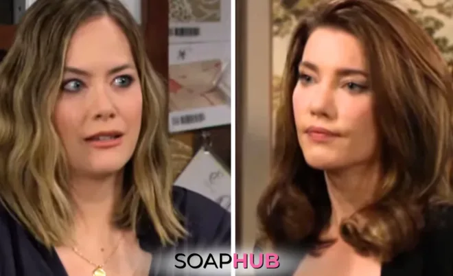 Image of Boldand Beautiful's Hope and Steffy with the Soap Hub logo.