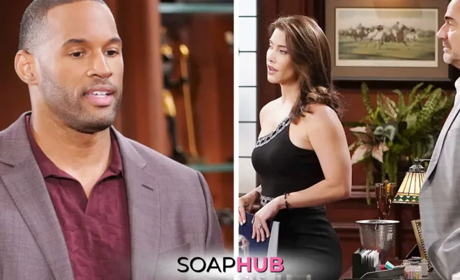 Image of The Bold and the Beautiful's Carter, Steffy, and Ridge with the Soap Hub logo.