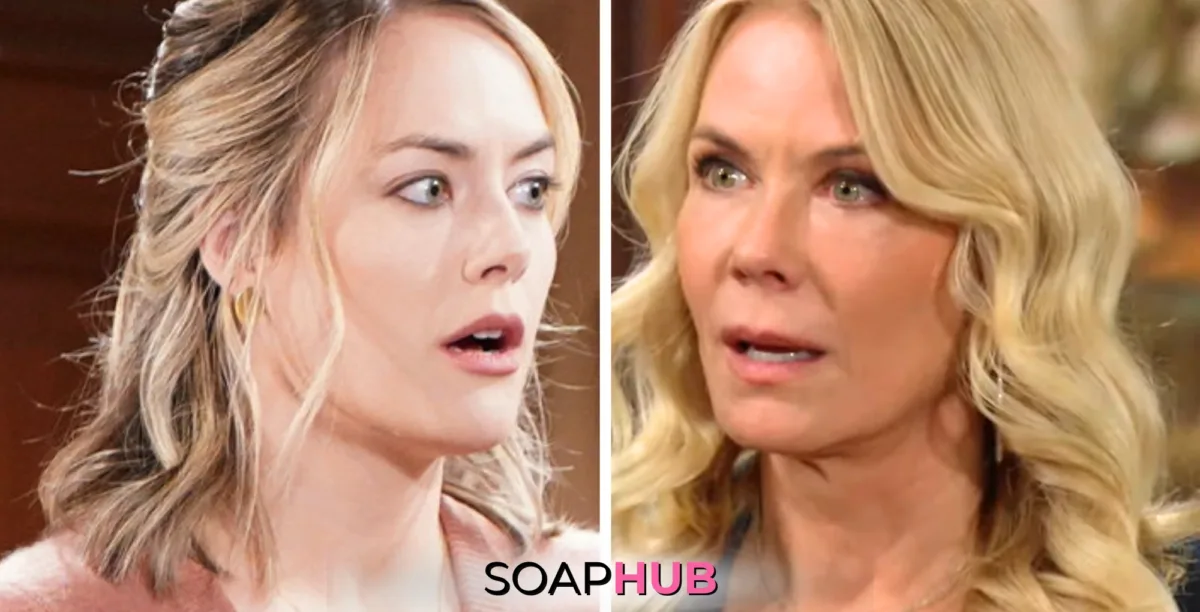 The Bold and the Beautiful's Hope and Brooke with the Soap Hub logo.