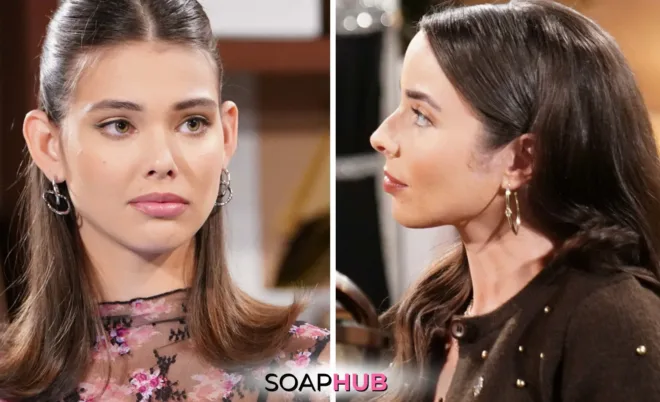 Bold and the Beautiful Spoilers for Tuesday, November 26, Episode 9411 Feature Electra and Ivy with the Soap Hub Logo Across the Bottom.