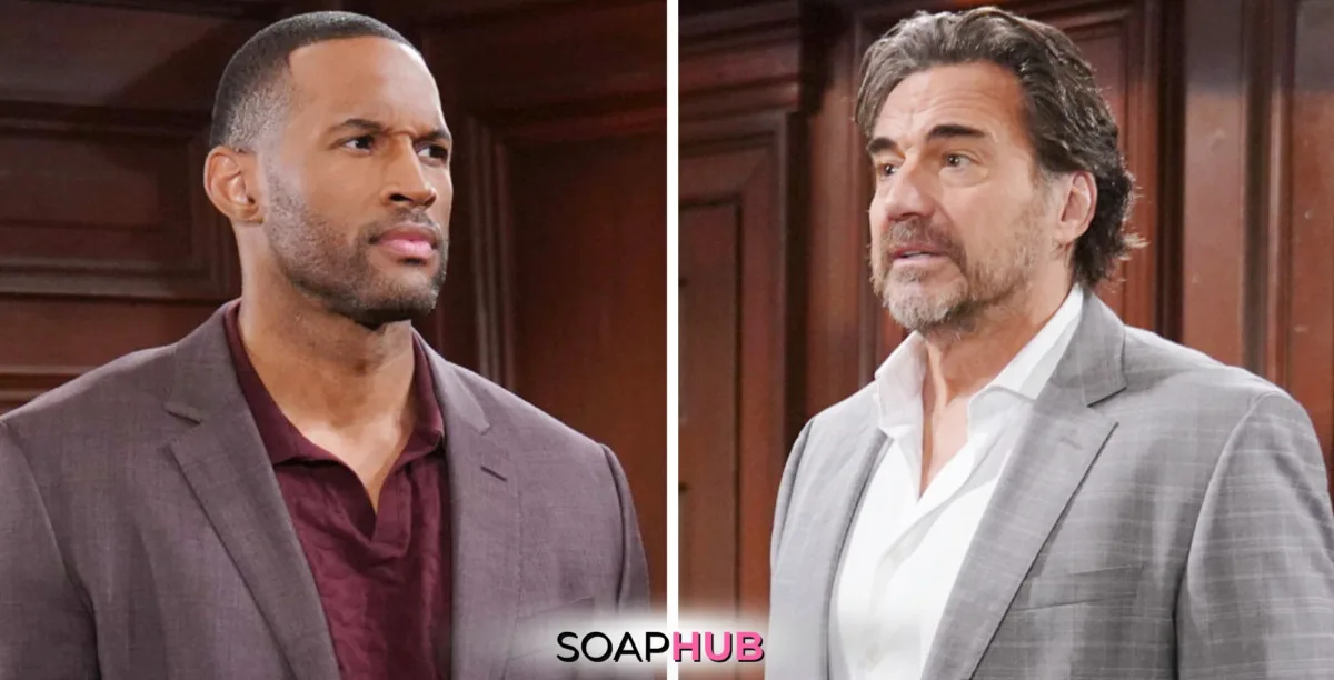 Bold and the Beautiful Spoilers for Monday, December 2, Episode 9413 Feature Ridge and Carter with the Soap Hub Logo Across the Bottom.