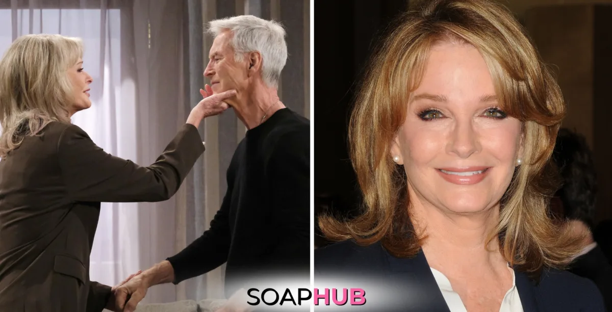 Days of Our Lives' Deidre Hall and Drake Hogestyn with the Soap Hub logo across the bottom.