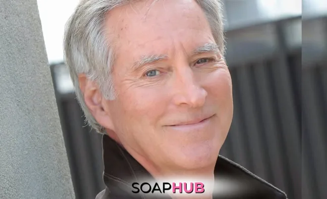 Days of Our Lives' Drake Hogestyn with the Soap Hub logo