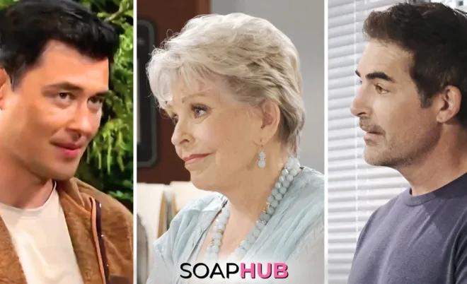 Paul, Julie, and Rafe on Days of our Lives with the Soap Hub logo across the bottom.