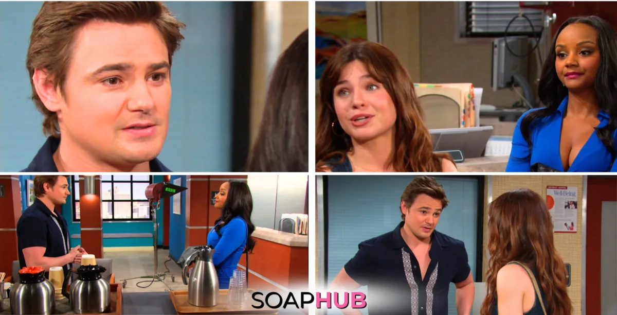 Collage of November 1 episode of Days of Our Lives featuring Chanel, Johnny, and Joy, with Soap Hub logo.