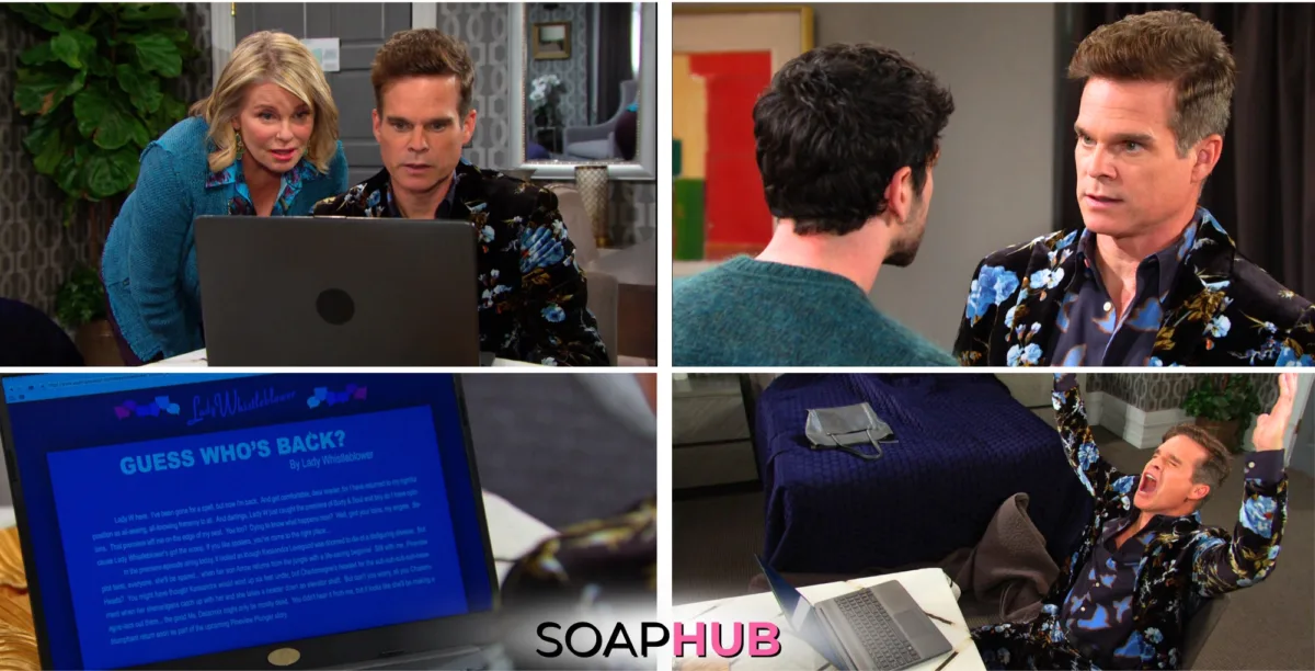 Collage of Tuesday, November 19 episode, with Soap Hub logo