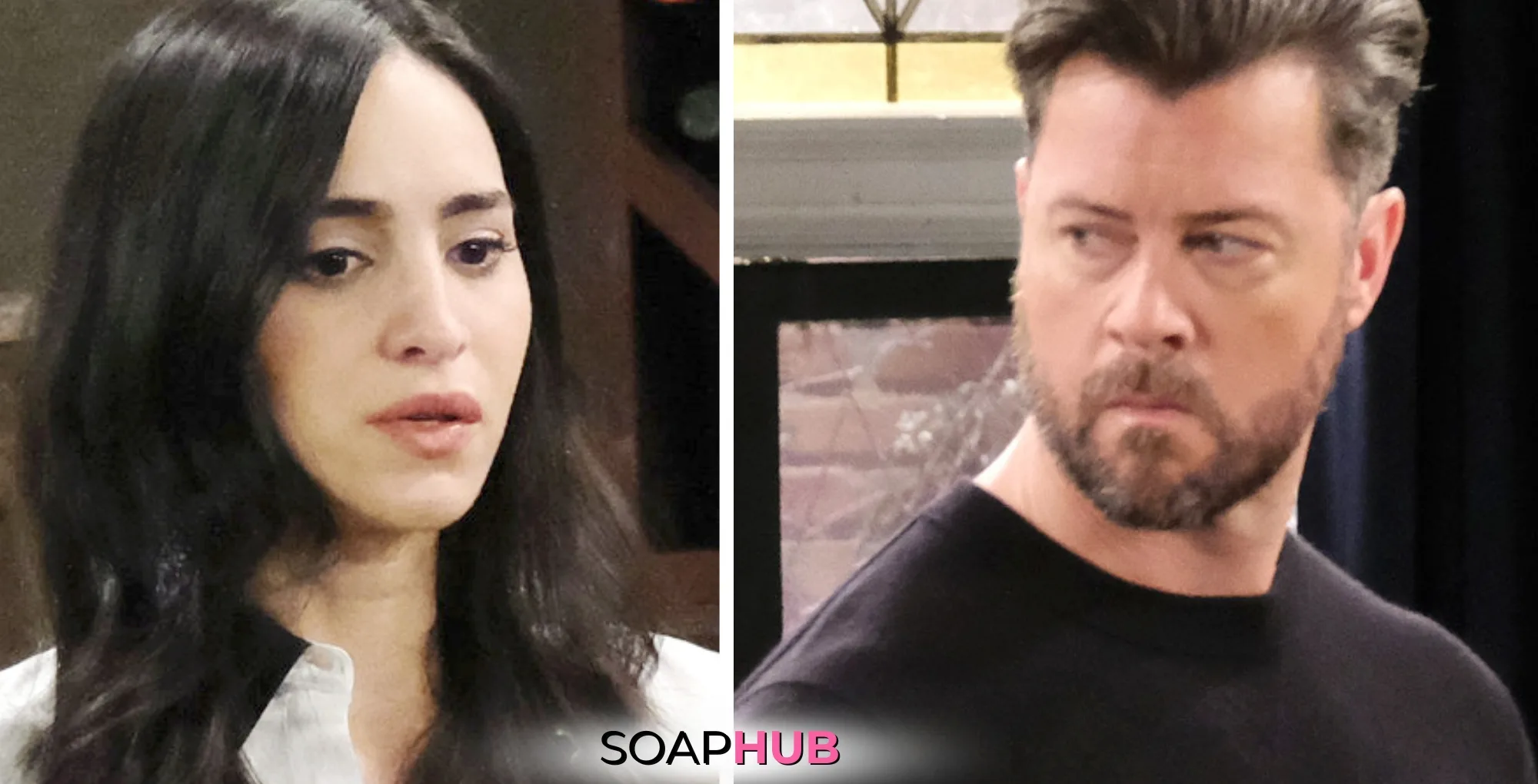 Days of our Lives Spoilers November 27 EJ. Gabi, and the Soap Hub logo.