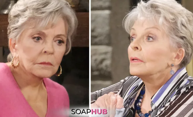 Days of our Lives Spoilers November 29 Julie with the Soap Hub logo.