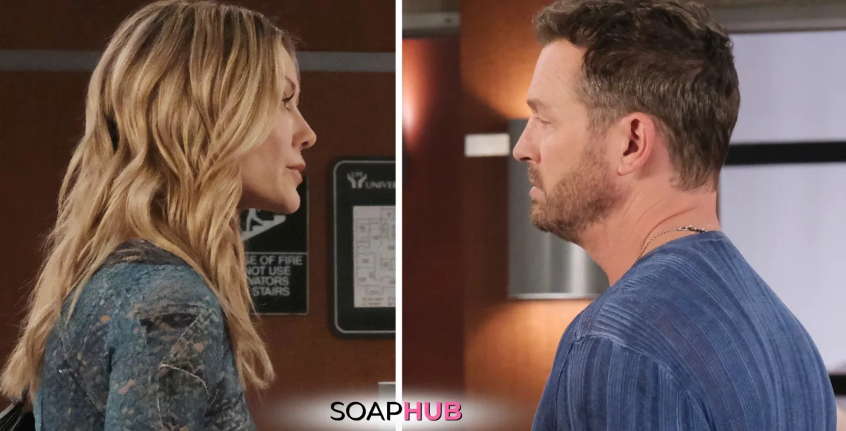 Days of our Lives Spoilers November 22 Kristen, Brady, and the Soap Hub logo.