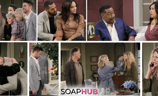 Days of our Lives spoiler photos for the November 28, 2024 episode with the Soap Hub logo across the bottom.