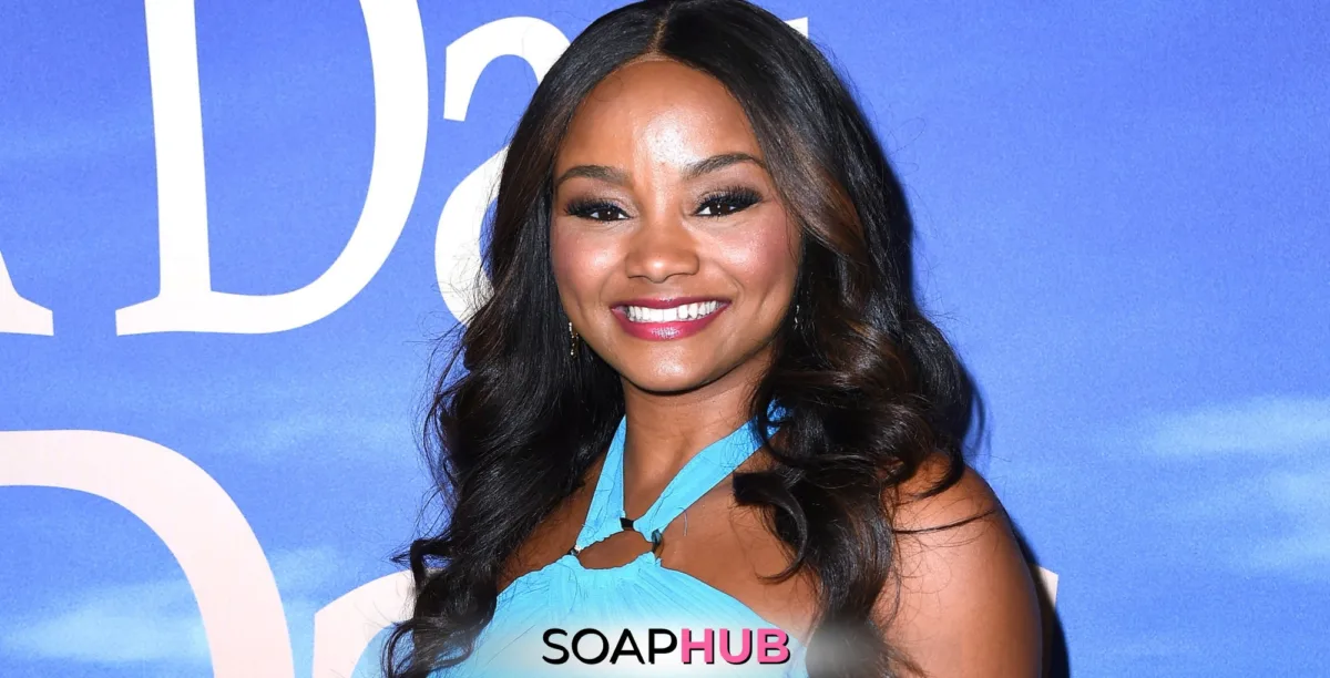 Days of Our Lives' Raven Bowens with the Soap Hub logo across the bottom.