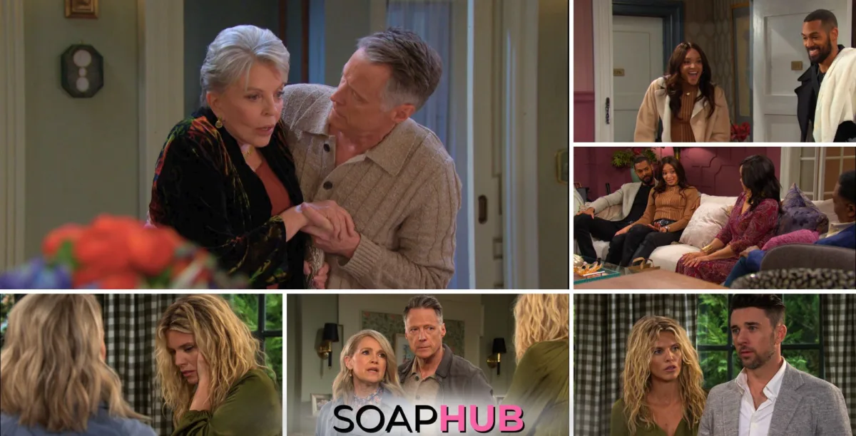 Collage of the Thanksgiving Day November 28 episode of Days of Our Lives, with Soap Hub logo