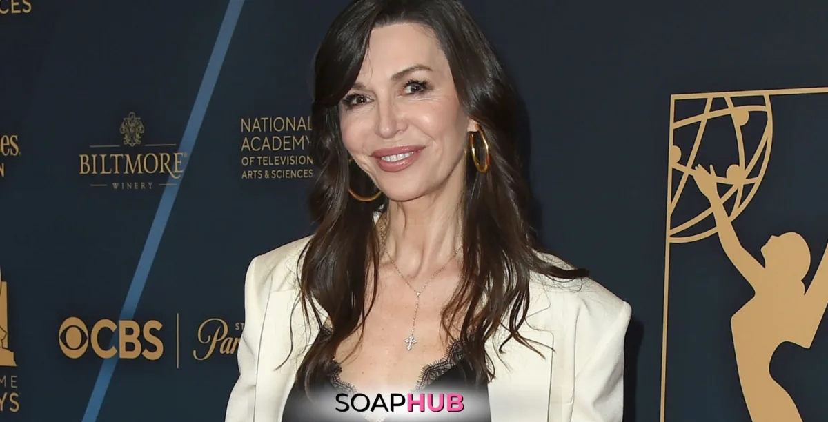 Image of General Hospital's Finola Hughes, with soap hub logo