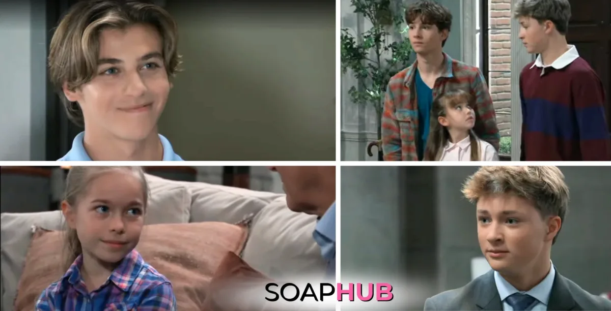 Gio, Rocco, Scout, Danny, and Violet on General Hospital with the Soap Hub logo across the bottom.