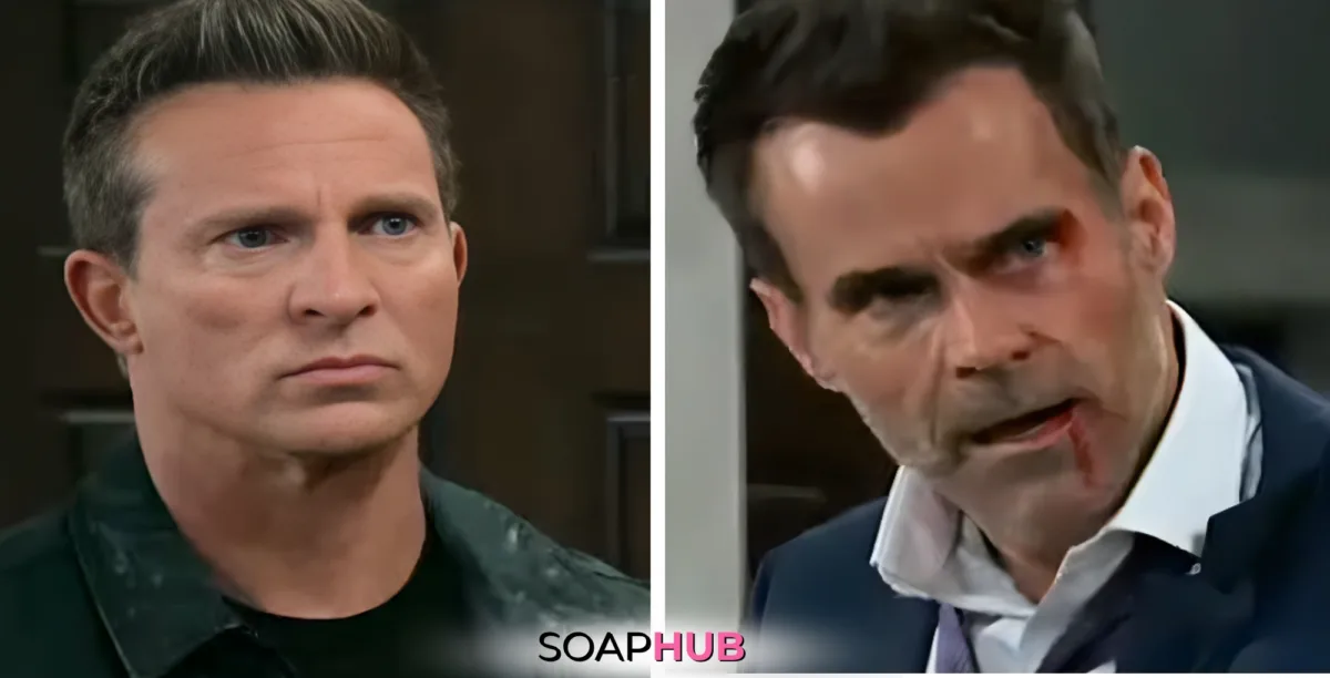 Jason and Drew on the November 13, 2024 episode of General Hospital with the Soap Hub across the bottom.