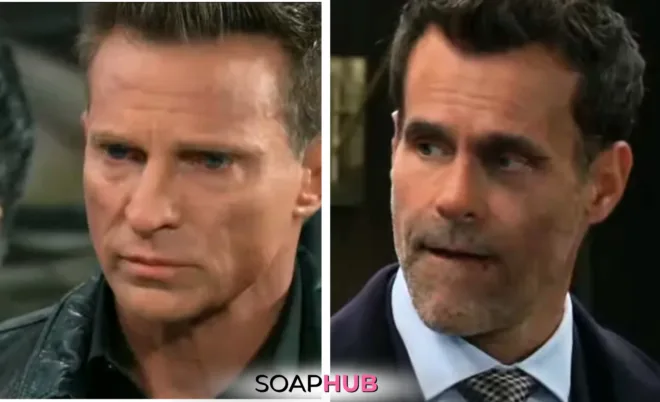 Jason and Drew on the November 21, 2024 episode of General Hospital with the Soap Hub logo across the bottom.