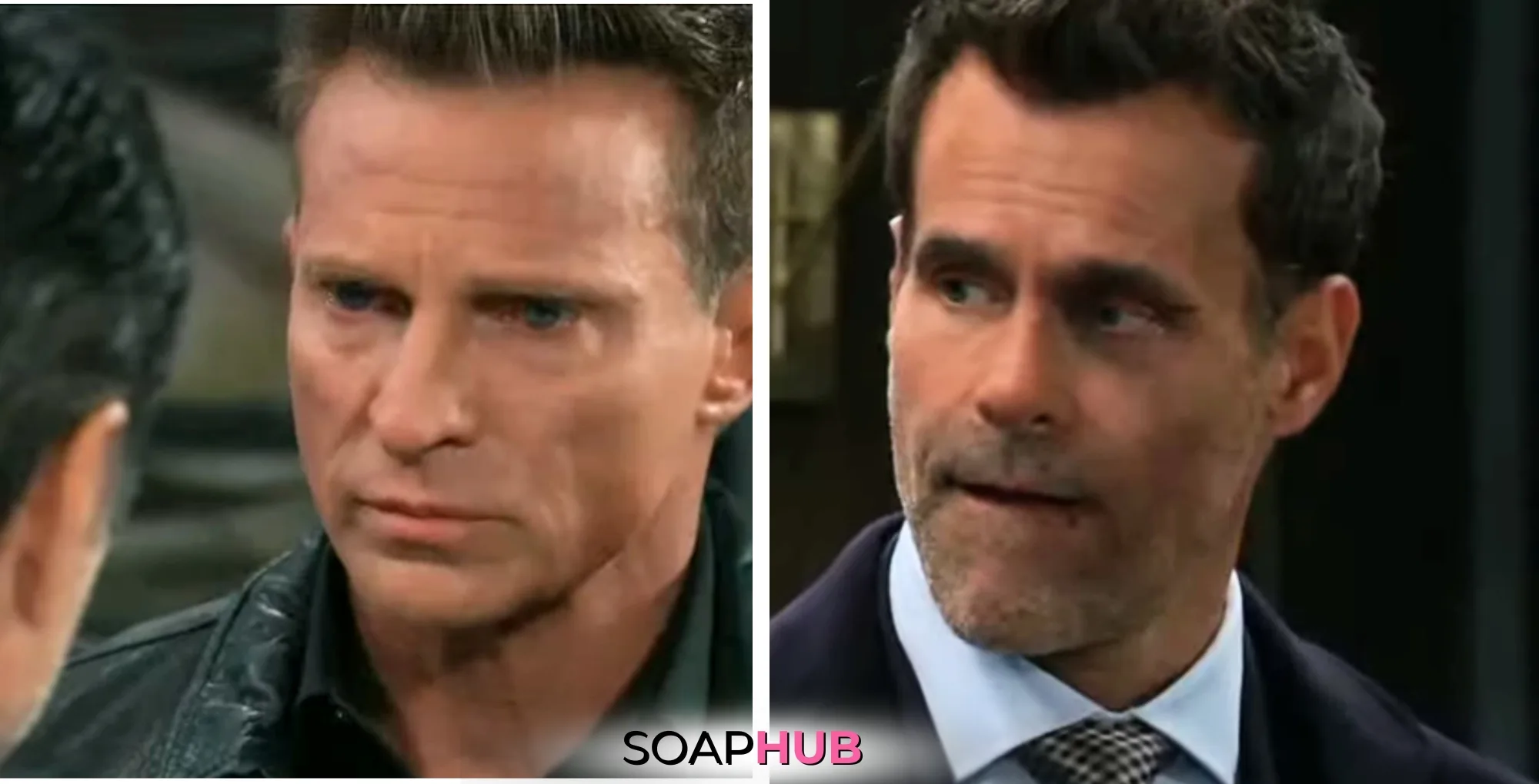 Jason and Drew on the November 21, 2024 episode of General Hospital with the Soap Hub logo across the bottom.