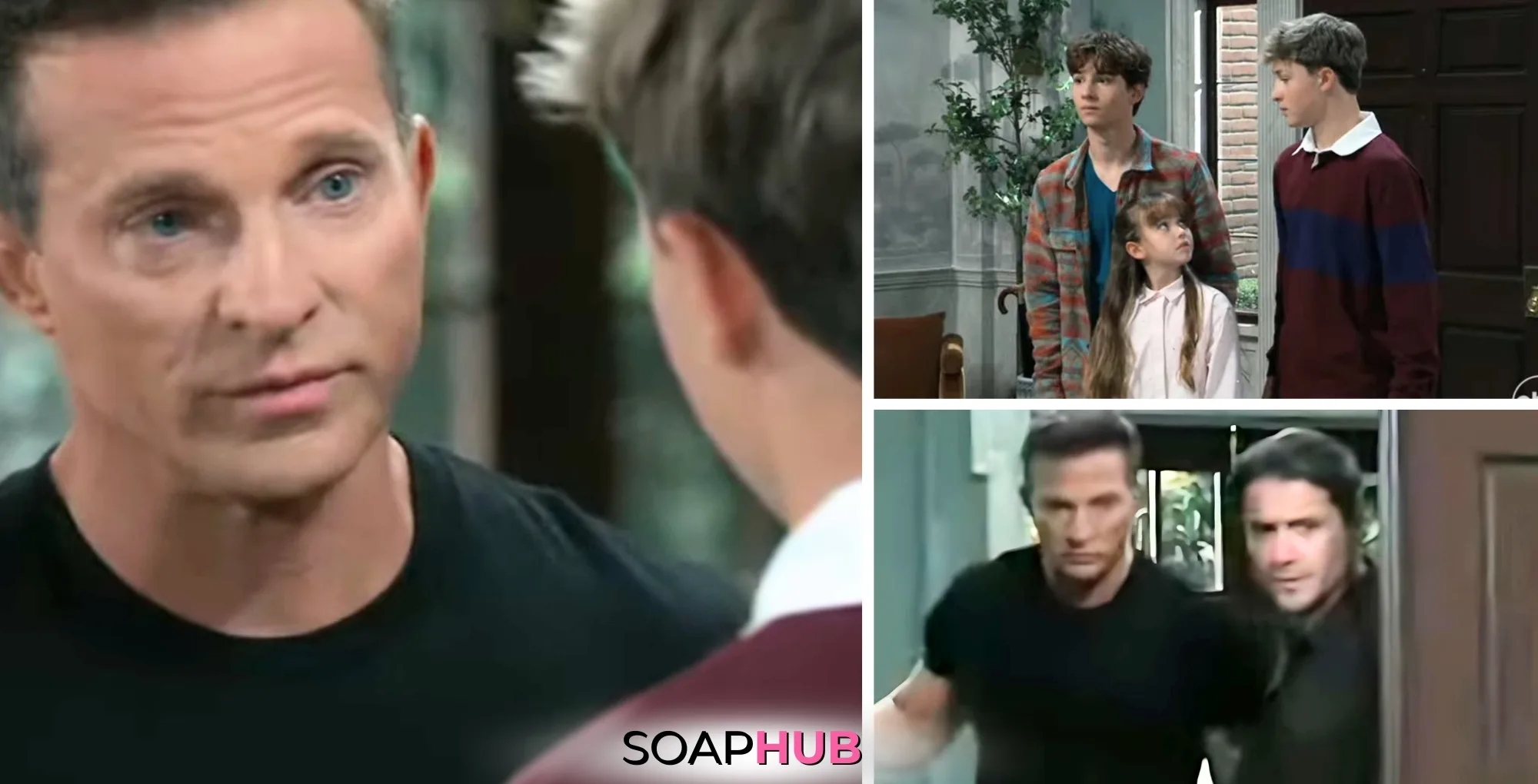 Jason, Danny, Rocco, Scout, and Dante on the November 22, 2024 episode of General Hospital with the Soap Hub logo across the bottom.