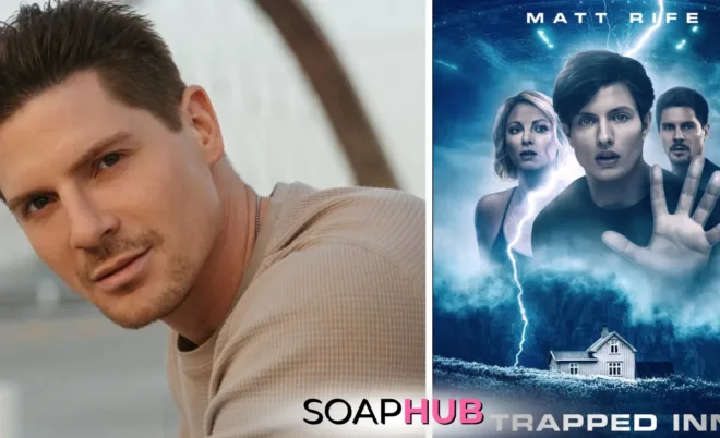 General Hospital alum Robert Palmer Watkins with the Soap Hub logo.