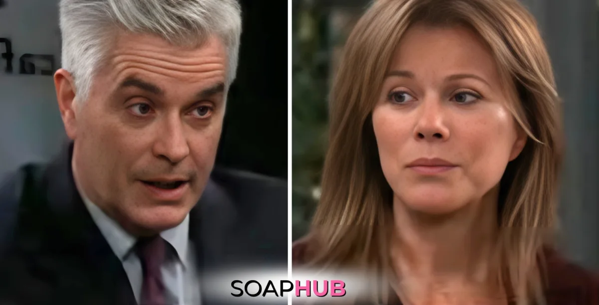 Alexis and Ric face off in General Hospital spoilers for November 18, 2024, with the Soap Hub logo