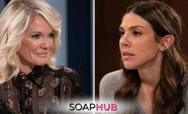 Ava's trial begings and Kristina takes the stand, in General Hospital spoilers for November 25, 2024, with the Soap Hub logo