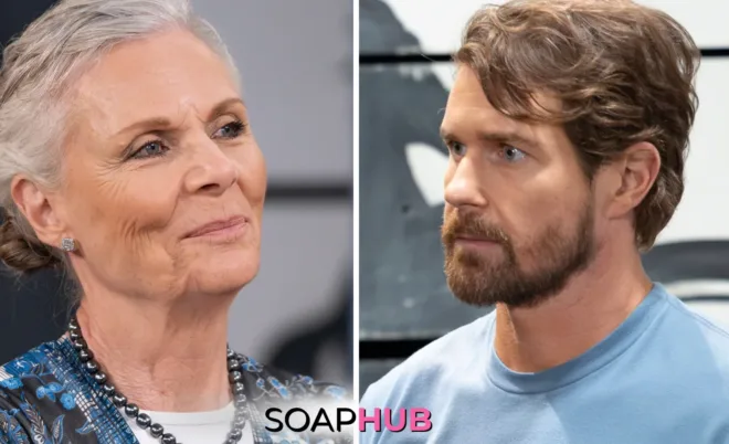 Tracy and Cody strategize in General Hospital spoilers for Friday, November 8, 2024, with the Soap Hub logo