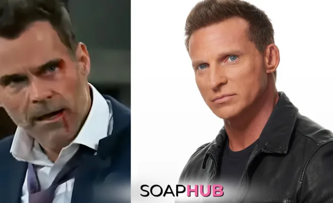 General Hospital's Drew and Jason with the Soap Hub logo across the bottom.