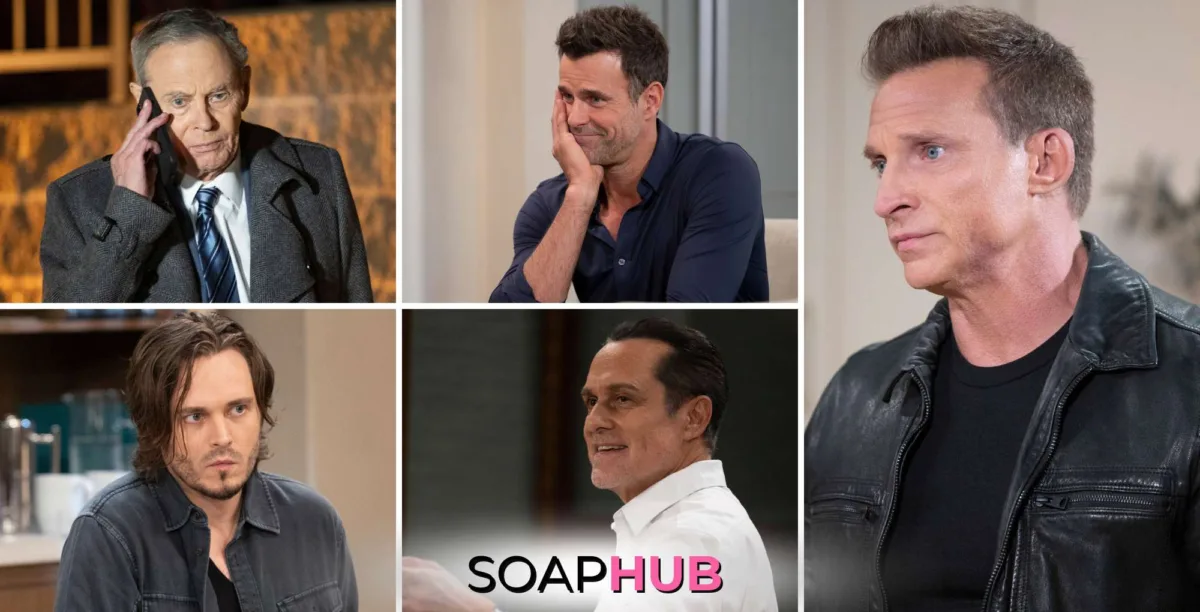 General Hospital Robert, Drew, Lucky, Sonny, and Jason with the Soap Hub logo.