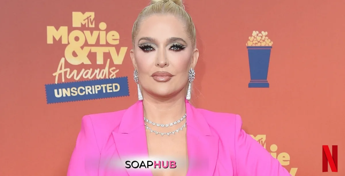 RHOBH Erika Jayne with the Soap Hub logo.