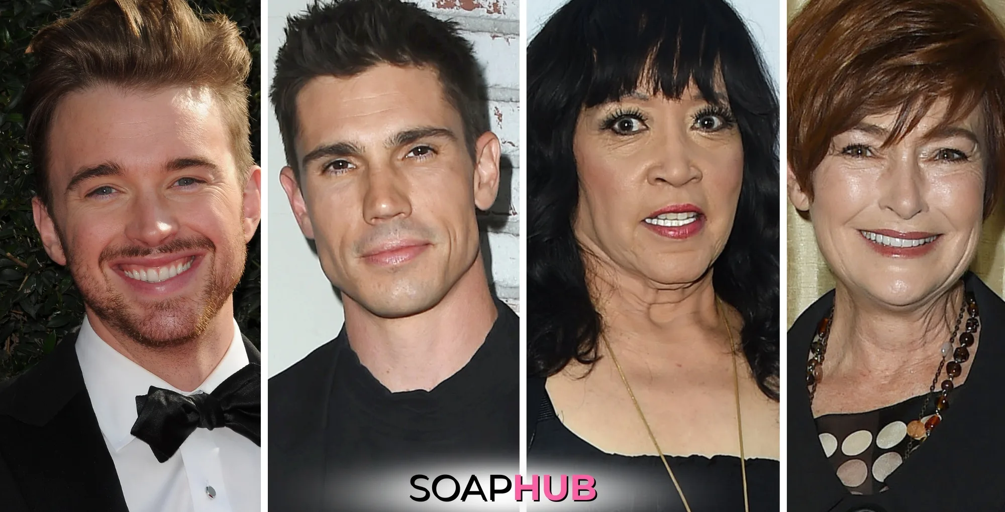 Chandler Massey, Tanner Novlan, Jackee Harry, and Carolyn Hennesy with the Soap Hub logo across the bottom.