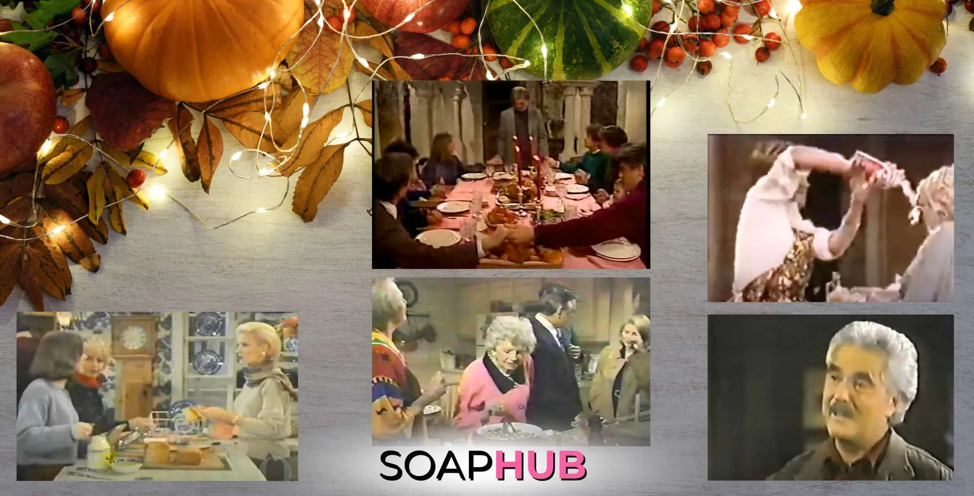 Soap opera Thanksgiving traditions with the Soap Hub logo.