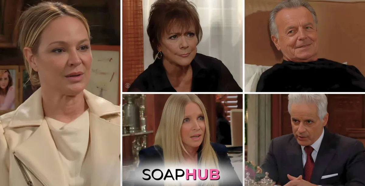 Young and the Restless November 20 Sharon, Jordan, Ian, Christine, Michael, and the Soap Hub logo.