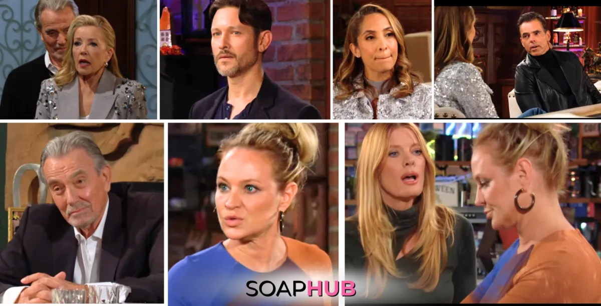 The Young and the Restless characters Victor, Nikki, Daniel, Lily, Billy, Sharon, and Phyllis; along with the Soap Hub logo.