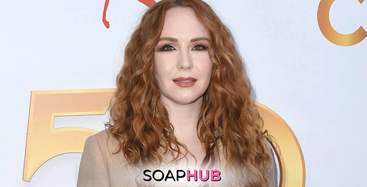 The Young and the Restless Camryn Grimes with the Soap Hub logo.