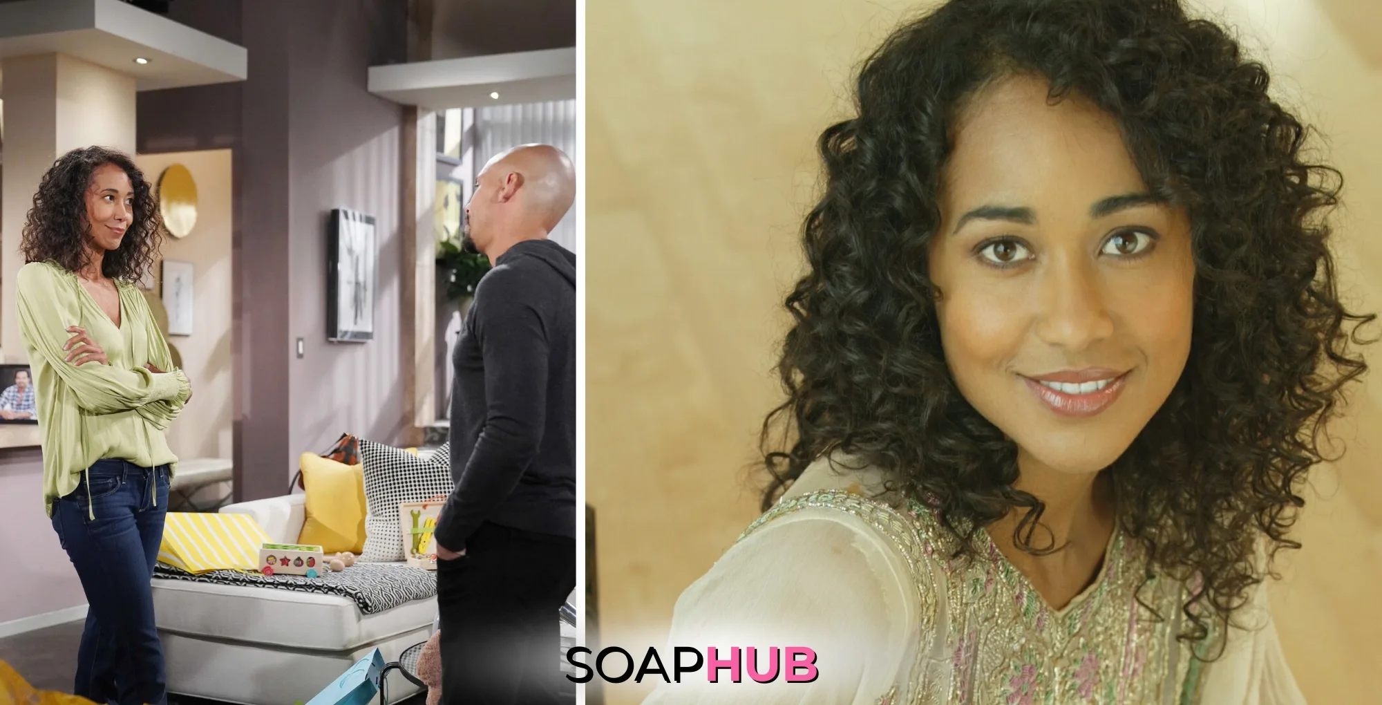 Image of Young and the Restless's Chene Lawson and her character, Yolanda Hamilton, with Soap Hub Logo